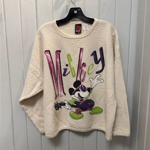 Vintage Disney Mickey Mouse Rock n’ Roll Cream Textured Crewneck Sweatshirt